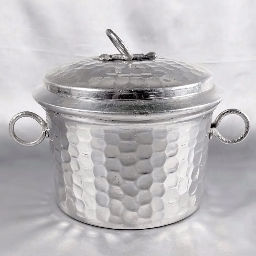 Vintage Hammered Aluminum Ice Bucket Pot w/ Lid & Ceramic Liner Everlast Style
